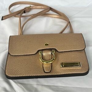 Tahari Women's Rose Gold Pink Faux Pebble Leather Crossbody Purse Handbag Bag